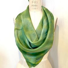 Feel like a total trendsetter in this stunningly soft, hand-dyed silk scarf. Handcrafted with love right here in Northern California - using two beautiful dye colors of indigo and weld. This scarf's sure to be an eye catching addition to your outfit. Plus, easy care instructions make caring for your new accessory stress free: just gentle hand wash and hang dry – no need for extra trips to the Dry Cleaner. Make heads turn at each special occasion when wearing this made-to-order masterpiece. Hand- Hand Dyed Silk Scarf For Summer, Hand Dyed Silk Scarves For Summer, Green Hand Dyed Bohemian Scarf, Hand-dyed Silk Scarves For Summer, Bohemian Hand-dyed Silk Scarf, Shibori Clothing, Hand Dyed Silk Scarf, Fast Fashion Brands, Dye Colors