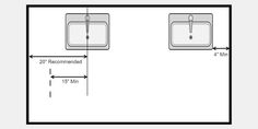 a drawing of a bathroom with two sinks and measurements for each sink, including the height