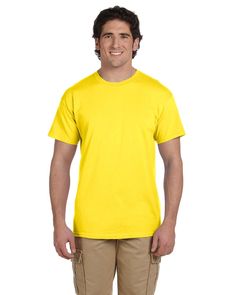 Unisex 5.2 oz., 50/50 Ecosmart® T-Shirt - YELLOW - S | Hanes 50/50 T-Shirt in Yellow Size Small | Cotton Polyester Chevrolet Corvair, Mens Workout Shirts, Blank Apparel, Blank T Shirts, Basic Shirts, The Loom, Fruit Of The Loom, Sport T Shirt, Cotton Shorts