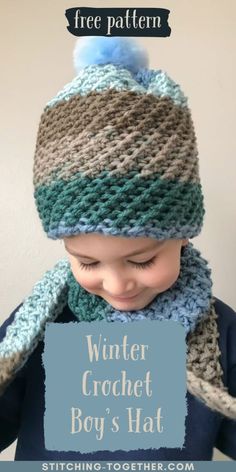 This free winter crochet boy's hat pattern is ideal for creating a warm and  stylish accessory for boys. The beginner-friendly pattern uses simple  stitches and works up quickly. The hat can be customized with different  colors, making it a fun and practical addition to any boy's winter wardrobe.  Perfect for keeping little ones cozy during the colder months, this pattern  combines functionality with a touch of handmade charm. Save it for later! Kid Scarf, Crochet Children, Crochet Baby Cap, Crochet Hats For Boys, Toddler Hats, Infinity Scarfs, February Baby, Crochet Beanies, Crochet Kids Hats