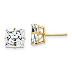 14k Yellow Gold 8MM Princess Cut Cubic Zirconia Ea at $ 163.74 only from Jewelryshopping.com Princess Cut Gold, April Birthstone Jewelry, Solitaire Earrings, Yellow Earrings, Yellow Gold Setting, Cubic Zirconia Earrings, Zirconia Earrings, Cz Earrings, Gemstone Studs