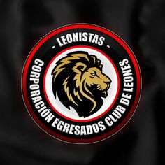 the lions logo is shown in red and black on a dark background with white lettering