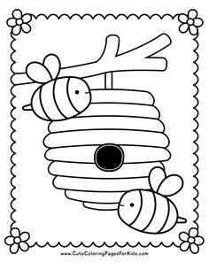 a beehive with two bees on it coloring page