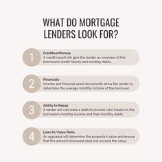 what do mortgage lenders look for? infographical poster with text explaining the benefits of lending