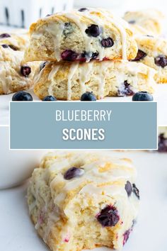 blueberry scones stacked on top of each other with the words, blueberry scones