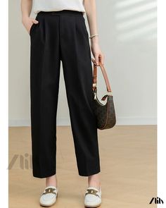 Zlily - Casual Straight-Leg Pants - Full-Length Trousers Non-stretch Full Length Work Pants For Spring, Non-stretch Full-length Spring Work Pants, Baggy Straight Leg Dress Pants, Non-stretch Straight Work Pants For Spring, Spring Non-stretch Straight Work Pants, Spring Straight Leg Non-stretch Work Pants, Solid Work Pants With Loosely Fitted Hips For Spring, Baggy Full-length Work Pants For Spring, Relaxed Fit Full Length Dress Pants For Spring