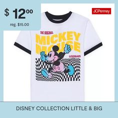 Give your little or big boy's casual wardrobe a fun boost thanks to this Disney Collection Mickey Mouse graphic t-shirt. It's made from soft cotton-jersey with a classic-fit, a crew neckline, and short sleeves. Team it with jeans or shorts. Character: Mickey MouseClosure Type: Pullover HeadFit: Classic FitNeckline: Crew NeckSleeve Length: Short SleeveFiber Content: 50% Cotton, 50% PolyesterFabric Description: JerseyCare: Tumble Dry, Machine WashCountry of Origin: Imported Boys Casual, Big Boys, Casual Wardrobe, Crew Neckline, Graphic T Shirt, White And Black, Graphic Tshirt, Color White, Short Sleeves