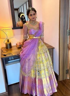 Langa Voni Half Saree, Half Sari, Marriage Photoshoot, Saree Function, Dresses Details, Engagement Lehenga, Langa Voni, Half Saree Function, Pattu Pavadai