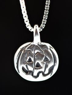 Pumpkin Necklace Silver - Flat Jack O Lantern Necklace Pumpkin Pendant Pumpkin Charm Pumpkin Jewelry Lantern Necklace, Pumpkin Jewelry, Magic Jewelry, Silver Pumpkins, Dragon Logo, Magic Dragon, Magic Charms, Pumpkin Necklace, Jack O'lantern