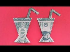 dollar bill origami cut into two cups