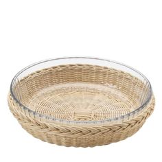 an empty wicker bowl on a white background