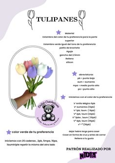 an advertisement for tulipanes with flowers in the center and hand holding it