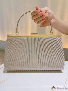 BirdinBag - Glitter Square Bag with Pleated Detail: The Ultimate Bridal Purse for Weddings, Proms & Parties Bridal Purse, Novelty Bags, Color Champagne, Word Wrap, My Photo Gallery, Prom Party, Square Bag, 10 Inch, Evening Bags