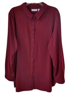 Blouse Plus Size, Susan Graver, Red Long Sleeve, Plus Size Blouses, Like New, Plus Size, Collar, Long Sleeve, Red