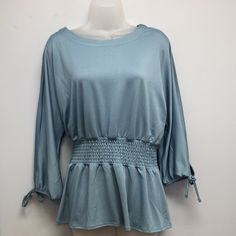 Just Reduced-Final Price! Slate Blue Top Has Dolman Sleeves That Tie, Scoop Neck And Elastic Waistband. Nwt! Light Blue Casual Party Blouse, Light Blue Casual Blouse For Party, Casual Light Blue Party Blouse, Athletic Crop Top, Scoop Neck Tank Top, White Coral, Oversized Knitted Sweaters, Black Turtleneck, Crochet Crop Top