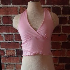 Pink Stretch Halter With Crisscross Front. Ties Around Neck. Bought As A Xl, Buts It's A Junior Xl. New With Tags. Measurements In Photos. #18 Trendy Fitted Pink Halter Top, Feminine Pink Halter Neck Top, Feminine Pink Halter Top, Pink Summer Halter Top With T-back, Pink Heart Halter Tank Top, Pink Halter Top, Dance Tops, Pink Ties, Fashion Wishlist