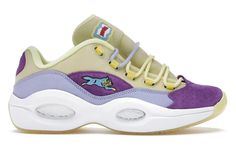 Reebok Question Low BBC Ice Cream Running Dog Yellow Purple - G55351 Purple Toes, Reebok Question, Yellow Lilac, Dog Ice Cream, Running Dog, Custom Kicks, Vintage Sneakers, Reebok Sneakers, Purple Shoes