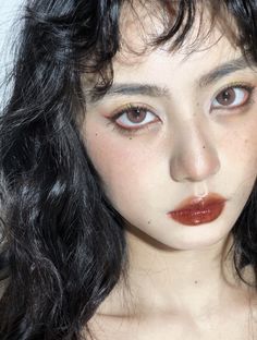 Dark Aegyo Makeup, Tired Eye Makeup, Smokey Eys, Tired Eyes Makeup, Tired Makeup Look, 90’s Makeup, Vamp Makeup, Burgundy Makeup, Japanese Makeup