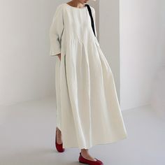 SPU: DZ-119011-LSXFabric Name: 95% Cotton-5% NylonPattern: Solid ColorProcess: PaneledStyle: Casual Length: Ankle-LengthCollar: Round NeckPopular Elements: Solid ColorSleeve Type: Long SleeveOccasion: DailyTheme: Spring, FallNOTE: If you are not sure, please choose a larger size. If you have any doubts about this product, we suggest you contact our customer service team. Due to the color difference between the screens of different electronic devices (computers, mobile phones or ipads), especiall White Non-stretch Casual Midi Dress, Casual Non-stretch White Midi Dress, Long Casual Shift Dress, Spring Oversized Solid Color Maxi Dress, Casual Plain Spring Dress, White Relaxed Fit Dress For Fall, Casual Plain Maxi Dress For Spring, Spring Non-stretch Beige Dresses, Beige Non-stretch Spring Dresses