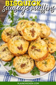 a white plate topped with mini sausage muffins