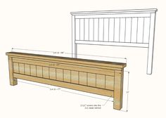 a bed frame with measurements for the headboard and foot board on top of it