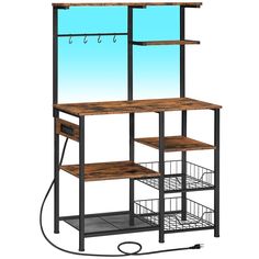 an industrial style shelf unit with mirrors and shelves