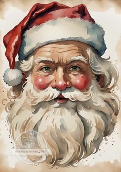 a painting of santa claus wearing a red hat