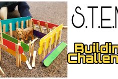 there is a child playing with wooden blocks and ladders on the ground next to an advertisement for building challenge