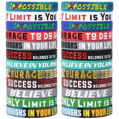 PRICES MAY VARY. Encourage you - Wearing this motivational bracelet is a great way to remind yourself to never give up on your dreams and goals. Printed with inspirational messages, our silicone bracelets for teens will uplift, inspire and encourage you every day. One Size Fit All -Rubber bracelet for teens is a 1/2" rubber wristband, 8" (202mm) in circumference, which is a unisex size for teens and adults and can be easily put on and taken off. High-quality Material: Made from 100% latex-free r Motivational Bracelets, Dreams And Goals, Inspirational Bracelets, Wrist Wear, Rubber Bracelets, Wristband Bracelet, Silicone Bracelets, Inspirational Messages, Remind Yourself