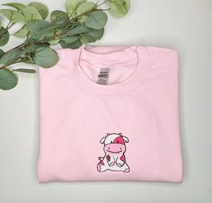 Strawberry Cow sweatshirt. Pink sweatshirt with Embroidered strawberry Cow on the front. Streetwear and street style Embroidered Logo Sweatshirt As A Gift, Long Sleeve Sweatshirt With Embroidered Logo Gift, Embroidered Logo Long Sleeve Sweatshirt, Pink Relaxed Fit Sweatshirt As Gift, Embroidered Relaxed Fit Sweatshirt As Gift, Embroidered Relax Fit Sweatshirt For Gift, Embroidered Relaxed Fit Sweatshirt For Gift, Pink Crew Neck Sweatshirt Gift, Pink Crew Neck Sweatshirt For Gift