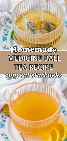 homemade medicine ball tea recipe with lemons and herbs in the bowl, on a plate