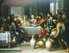 an image of a group of people eating at a table with pots and vases