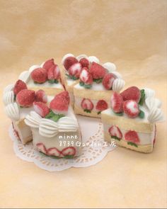 there is a piece of cake with strawberries on it