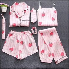 Fdfklak Autumn 2018 New 7 Pcs Sleepwear Summer Pyjamas Women Pajamas Set Pijama Sexy Silk Floral Sleep Clothing Home Clothes Cute Nightwear, Silk Pyjama Set, Summer Pajamas Women, Pijamas Women, Silk Nightwear, Cute Sleepwear, Pink Pajamas, Pajamas Sets, Pajamas Comfy