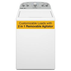 a white washer with the words customize loads with 2 in 1 removable agitator