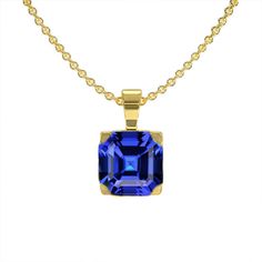 METAL SPECIFICATIONS Yellow Gold 14K STONE SPECIFICATIONS Stone Name : Blue Sapphire Stone Cut : Asscher Stone Details : There is one asscher cut approx. 3 carats (Approx. Size 7.5 x 7.5 mm) in the pendant. Natural earth mined stone. Quality of Sapphire : AAA Sapphire Treatment : Heated Total : Approx. 3 Carats PENDANT SPECIFICATIONS Length : 16” (Can change length, please indicate about change with payment) Overall Size (mm): Approx. 12 mm x 7.5 mm (Including Bail) Appraised Value : $7454.00 Co Blue Sapphire Stone, Bezel Necklace, Sapphire Solitaire, Solitaire Pendant Necklace, Asscher Cut, Solitaire Pendant, Sapphire Stone, Natural Earth, 3 Carat