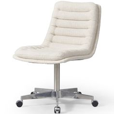 a white office chair with wheels on an isolated background