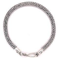 Appealing braided rope bracelet with a darkened finish. Thicker in size, this beauty is great for everyday or stacking. Materials: .925 Sterling Silver Dimensions: 7mm width Note: Offered in various lengths Braided Rope Bracelet, Braided Rope, Braided Bracelet, Braided Bracelets, Rope Bracelet, Silver Necklace, Braids, 925 Sterling Silver, Bracelet