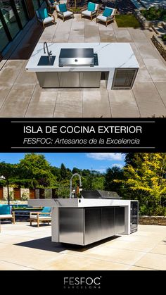 cocinas de exterior Outside Kitchen Design, Island With Sink, Luxury Outdoor Kitchen, Outside Kitchen, Kitchen Island With Sink, Stainless Steel Bbq Grill, Outdoor Grill Station, Outdoor Island, Grill Station