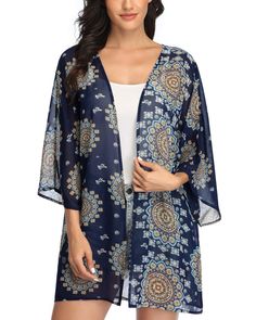 PRICES MAY VARY. Premium Material：This kimonos for women is made of sheer chiffon, lightweight, comfortable, very soft and flowy Unique Design：Open front kimono cover ups, floral print, half sleeve, loose kimono cardigan cover up, boho style, casual kimono cardigan coats, long enough to cover hip. Beat the heat in this sexy beach swimming suit cover up Perfect Outfit：The kimono cardigans for women is perfect for throwing on over your favorite tank top and cut off shorts, over a tunic and legging Bohemian Chiffon V-neck Cover-up, V-neck Chiffon Beach Cover-up, Chiffon Cover-up For Vacation, Summer Chiffon Cover-up, Chiffon Beach Cover-up For Spring, Spring Chiffon Beach Cover-up, Chiffon Kimono For Spring Vacation, Spring Vacation Chiffon Kimono, Chiffon Kimono For Beach