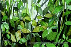 a painting of green plants and leaves