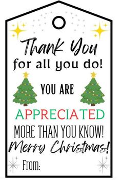 a christmas card with the words thank you for all you do, you are appreciated more than you know merry christmas from