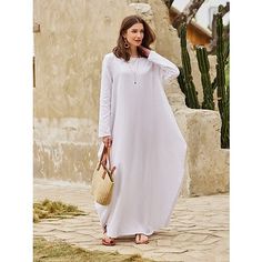 Season:Spring; Fabric:Linen,Cotton Blend; Sleeve Length:Long Sleeve; Look After Me:Machine wash; Gender:Women's; Style:Maxi,Basic; Elasticity:Micro-elastic; Occasion:Beach,Street,Vacation; Fit Type:Loose Fit; Dresses Type:SpringDress,Plain Dress,White Dress,Casual Dress; Design:Pocket; Neckline:Crew Neck; Listing Date:12/28/2023; Bust:; Length:; Shoulder Width:; Sleeve:; Fit US Size:; Fit UK Size:; Fit EU Size:; Dress Length Type:Long Dress Maxi Dress; Print Type:non-printing Long Sleeve Dress For Vacation, Solid Color Long Sleeve Maxi Dress For Vacation, Long Sleeve Solid Color Maxi Dress For Beach, White Long Sleeve Plain Dress, Plain Long-sleeve Shift Dress, Beach Maxi Dress With Pockets And Long Sleeves, Long Sleeve Shift Maxi Dress Solid Color, Long Sleeve Maxi Dress With Pockets For Vacation, Long Sleeve Solid Color Maxi Dress For Day Out