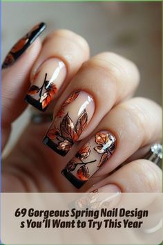 French Tip Nails With Design For Fall, Fall French Nail Designs, Autumn Nails French Tips, Autumn Nail, Cute Nails For Fall, Leaf Patterns, Creatures Art, Brown Fall, Thanksgiving Nails