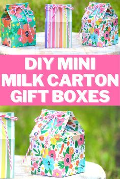 the diy mini milk carton gift boxes are on display