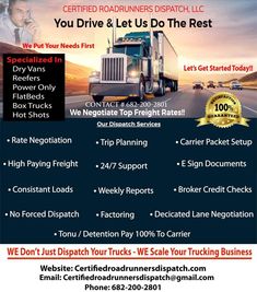 a flyer for a trucking company with the words, you drive let us do the rest