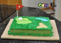 a golf themed cake on a table