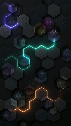 an abstract background with hexagonal shapes and neon lights