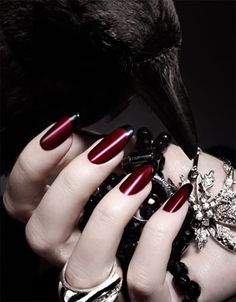 Raven tipped nails... Gothic Nail Art, Gothic Nails, Nails Tumblr, Burgundy Nails, Gothic Steampunk, Pretty Designs, Makati