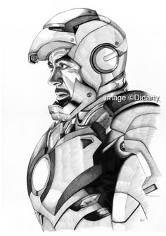 a drawing of iron man from the avengers movie, drawn in graphite on paper